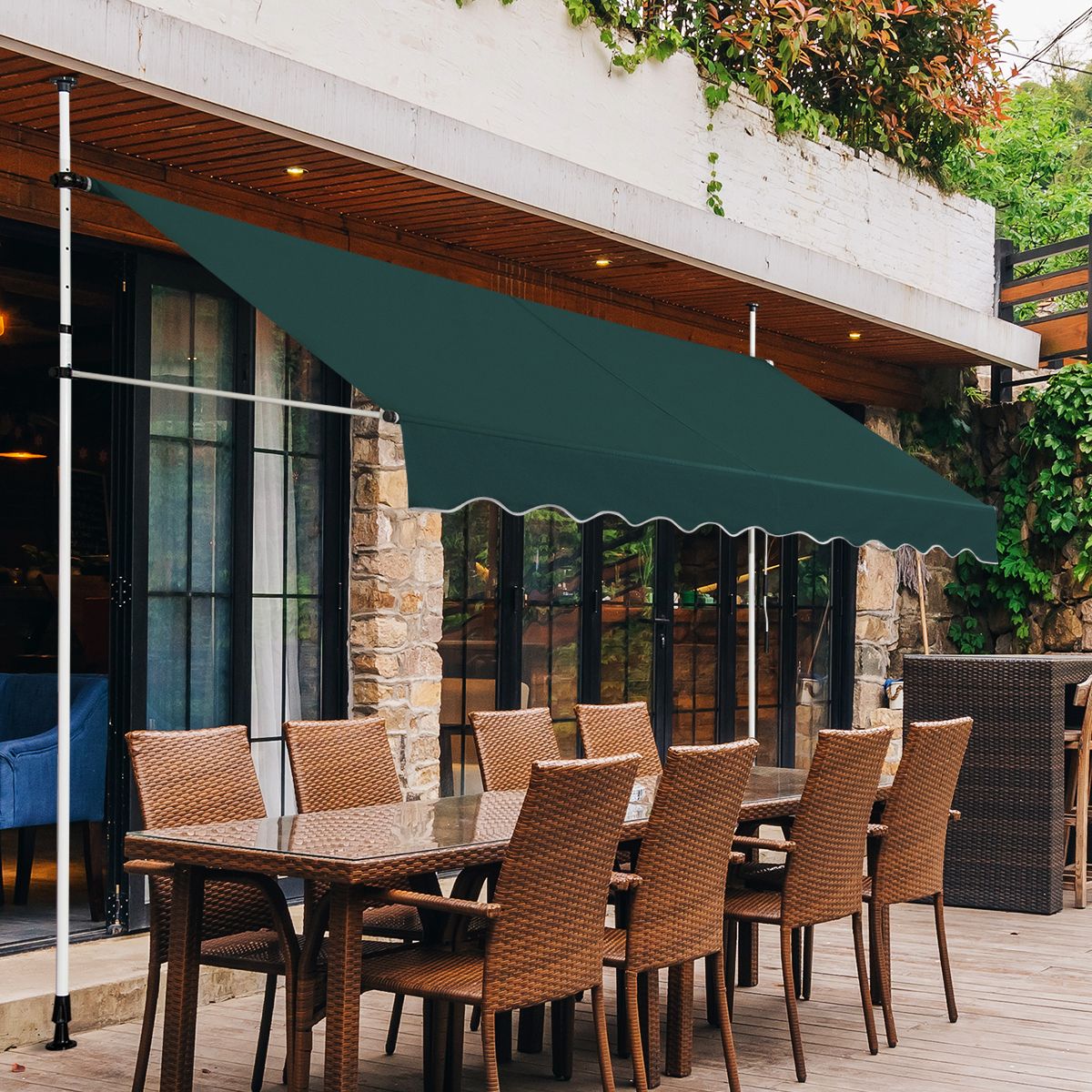 Store côtier 300 x 120 cm Vert - Réglable en hauteur et actionnable manuellement