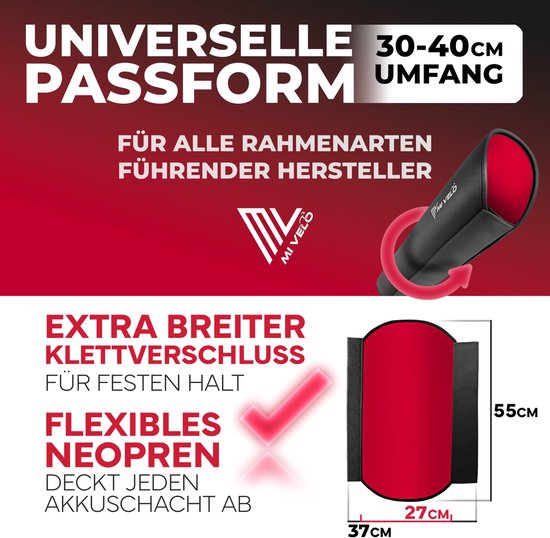 MIVELO E-Bike protection de la batterie I Protection de la batterie Ebike pour la batterie intégrée au cadre 30-40cm de circonférence I I Protection contre le froid, les rayures et la saleté I Prolonge l'autonomie et la durée de vie I Adaptation universel