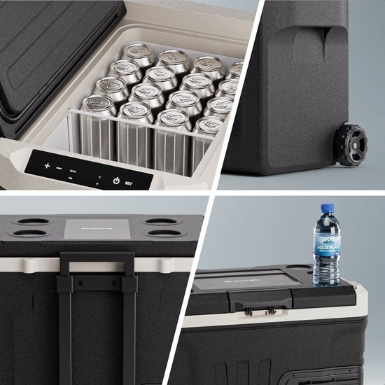 Auronic Electric Cool Box - Compresseur - 40L - 12V et 240 volts - Réfrigérateur de camping - Frigobox Car - Avec roues et poignée - Noir