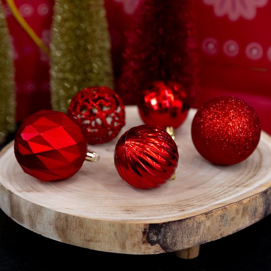 Lot de boules de Noël rouges Giftsome - 60 boules de Noël en plastique - 6/7 cm