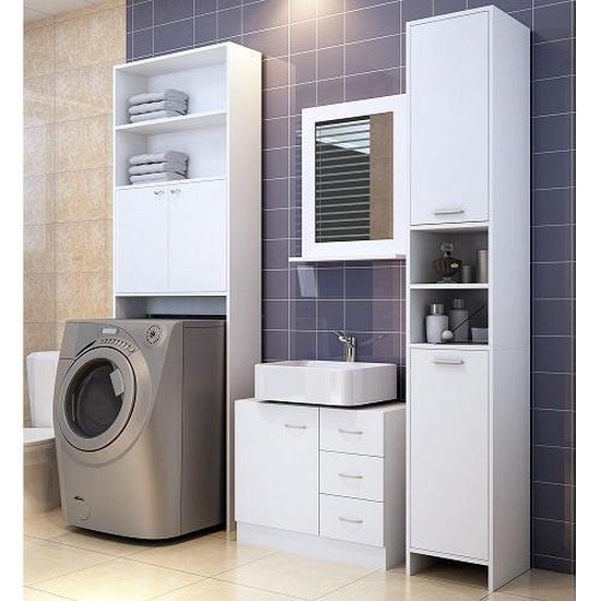 Casaria Armoire de toilette - 6 compartiments 2 portes Mince et élégante - MDF/ panneaux de particules - Blanc