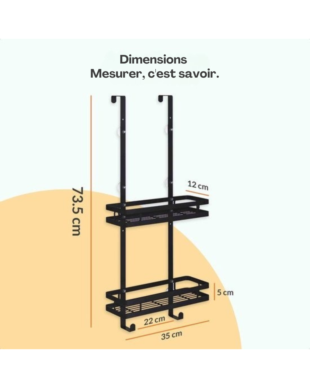 Goliving Support de douche - Support de douche sans perçage - 74 x 35 cm - Support de douche suspendu - acier inoxydable - Deux couches - Noir