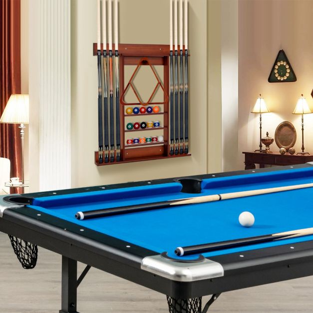 Costway Support pour queues de billard - Support mural & 8 Keuclips - 79 x 8 x 91 cm - Marron