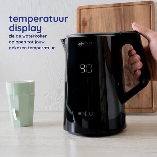 Bouilloire intelligente Safecourt Kitchen - Fonction maintien au chaud - 5 niveaux de température - 1,7 L - Noir