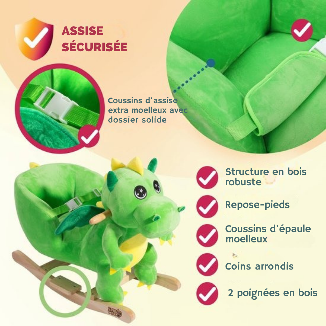 Spielwerk Fauteuil à bascule enfant dino avec ceinture de sécurité