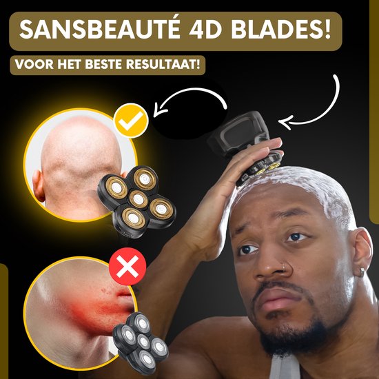 Rasoir 6-en-1 pour hommes + tête de rasage supplémentaire - Tondeuse - Tondeuse - Sansbeauté® SkullSharp Classic - Rasoir de crâne - Rasoir électrique pour le visage et la tête - Rasage de la tête - Wet & Dry - Electrique