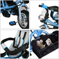 Spielwerk Tricycle avec Poign\u00e9e de Pouss\u00e9e \u2013 Panier Amovible Pare-soleil - Bleu
