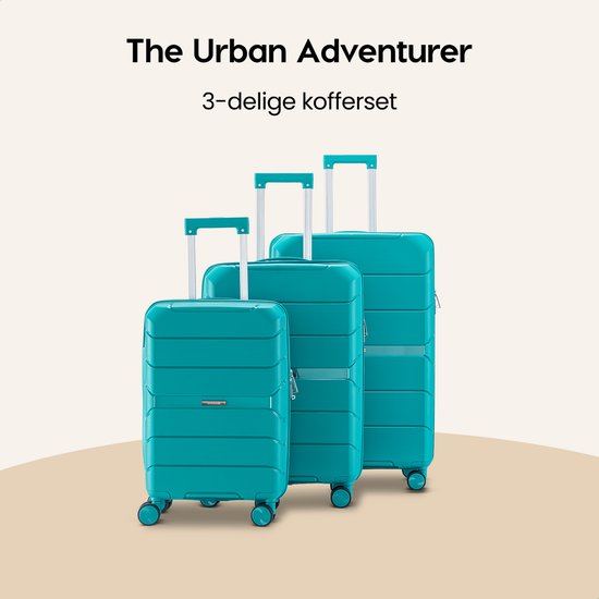 SKYCASES Urban Adventurer - Ensemble de valises - 3 pièces - Serrure à chiffres - 232L - Roues pivotantes - Valise de voyage avec serrure de valise - Légère - Verte