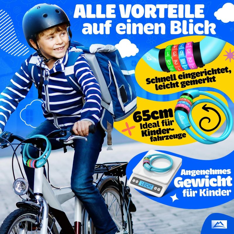NEXTCOVER® Antivol pour vélo d'enfant avec code à 4 chiffres - Antivol à combinaison avec chiffres colorés