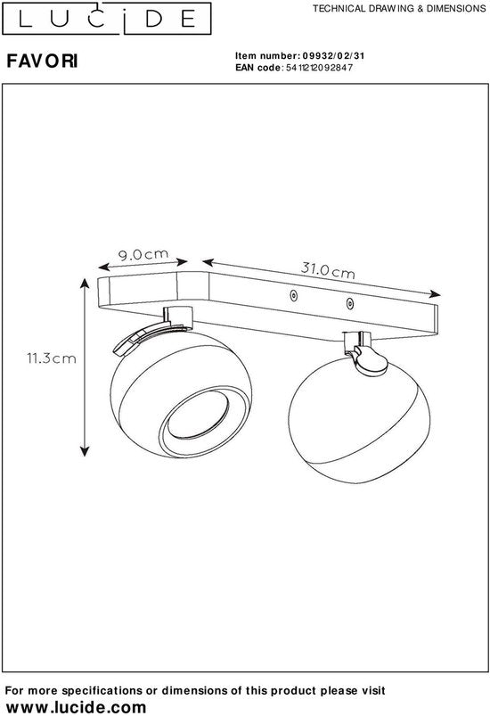 Lucide FAVORI - Spot de plafond (lampe de plafond) - 2xGU10 - Blanc