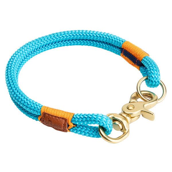 Collier pour chien - Hunter - Corde nylon & cuir - Fermoir laiton - bleu