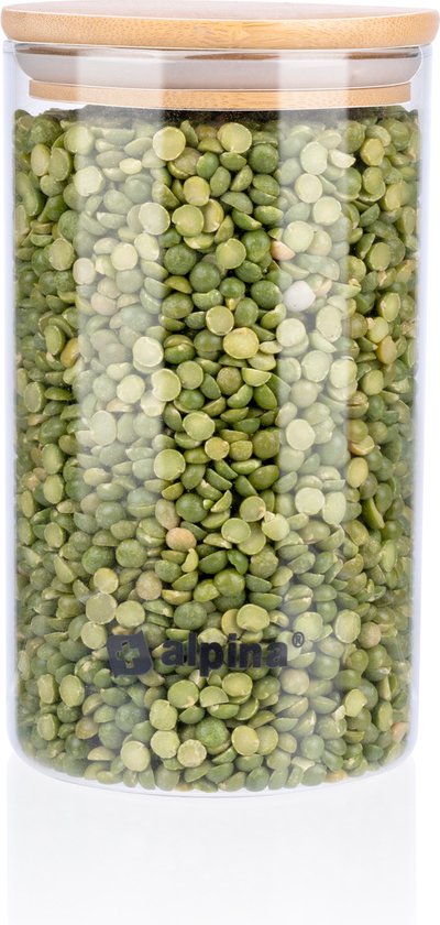 alpina Stockpot 900ML - Pot en verre avec couvercle - Pot de stockage en verre borosilicate/bambou