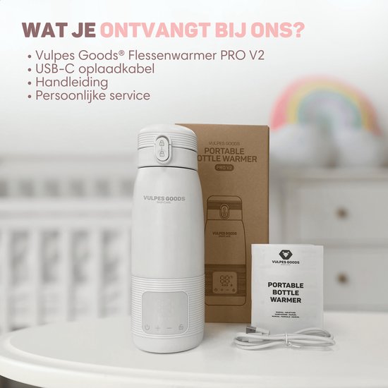 Vulpes Goods® BabyCare - Thermos Bottle Warmer On the Go - 500ML - Chauffe-biberons - Acier inoxydable - 6400 mAh - 500ML - Rechargeable - Sans fil et portable - Pour tous les types de biberons - avec rétention de chaleur - Alimentation pour bébés - PRO V