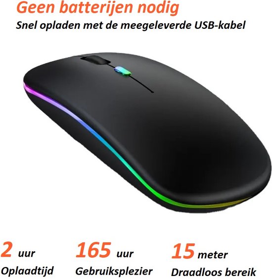 Souris Bluetooth LED sans fil - Ergonomique - RGB - Ordinateur portable et jeu - Sans fil - Noir