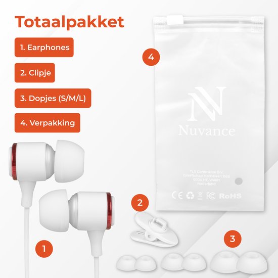 Nuvance - Ecouteurs avec fil - Connexion jack 3,5 mm - Ecouteurs avec fil - Ecouteurs intra-auriculaires avec fil et microphone - Blancs