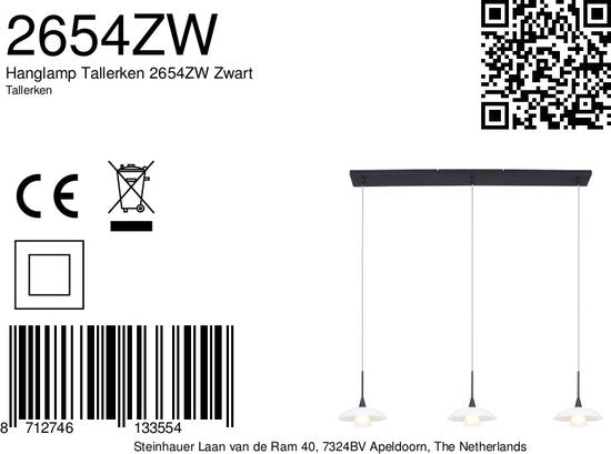 Suspension Tallerken 2654ZW Noir - Style moderne, hauteur réglable, matériaux : verre et métal, d'intérieur, Steinhauer