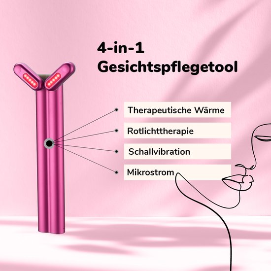 Appareil de beauté 4-en-1 DermaWav - soin de beauté professionnel - chaleur thérapeutique, thérapie par LED rouge, micro-courant et vibrations sonores - un coup de fraîcheur pour votre peau
