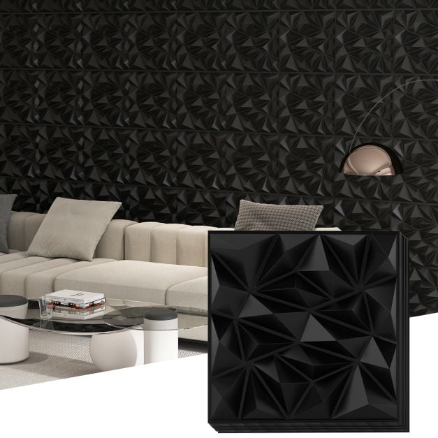 Panneaux muraux Coast 3D Diamant – 40 pièces de 50 x 50 cm – 10 m² – Noir