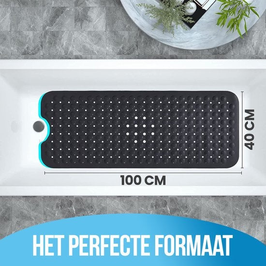 Tapis de bain Avalo / Tapis de douche antidérapant - 100x40CM - Noir - Avec ventouses - Tapis de douche antidérapant pour douche - Tapis de bain