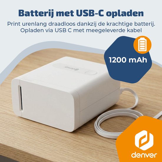 Imprimante d'étiquettes Denver - Bluetooth - Connexion à un smartphone - 15 x 40 mm - 4 rouleaux d'étiquettes inclus - MBP16