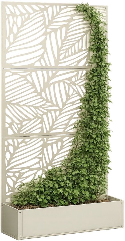 Mica Decorations Sapri Support pour plantes - Jardinière avec treillis pour plantes grimpantes - Support pour plantes autonome ou à fixer au mur - 92 x 33 x 174 cm - Blanc cassé