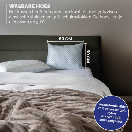 BREND BR-2215 Oreiller CloudComfort pour toutes les positions de sommeil - mousse à mémoire de forme - avec faces chaudes et froides - confort réglable - blanc