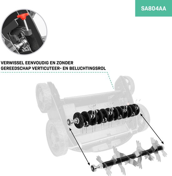 VONROC Rouleau d'aération - 36 cm - pour scarificateur / aérateur de gazon VONROC SA502AC