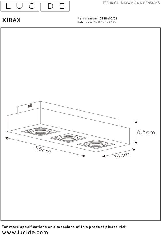 Lucide XIRAX - Spot de plafond (lampe de plafond) - LED « Dim to warm » - GU10 - 3 x 5 W 2200 K/3000 K - Blanc