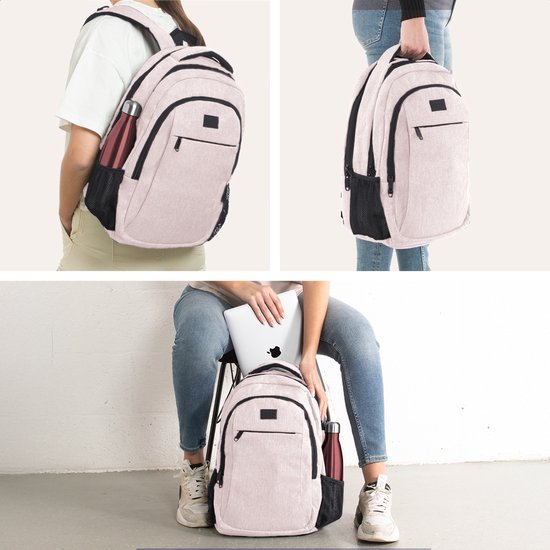 TRVLMORE Sac à dos - 28L - 15.6 Inch - Sac à dos pour ordinateur portable avec USB - Antivol - Homme et Femme - Sac Rose