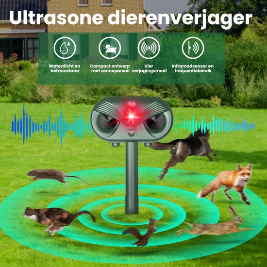 Répulsif pour chat - 2 pièces - Répulsif ultrasonique pour souris - Alimentation solaire - Contre les nuisibles - Vert - par Faas