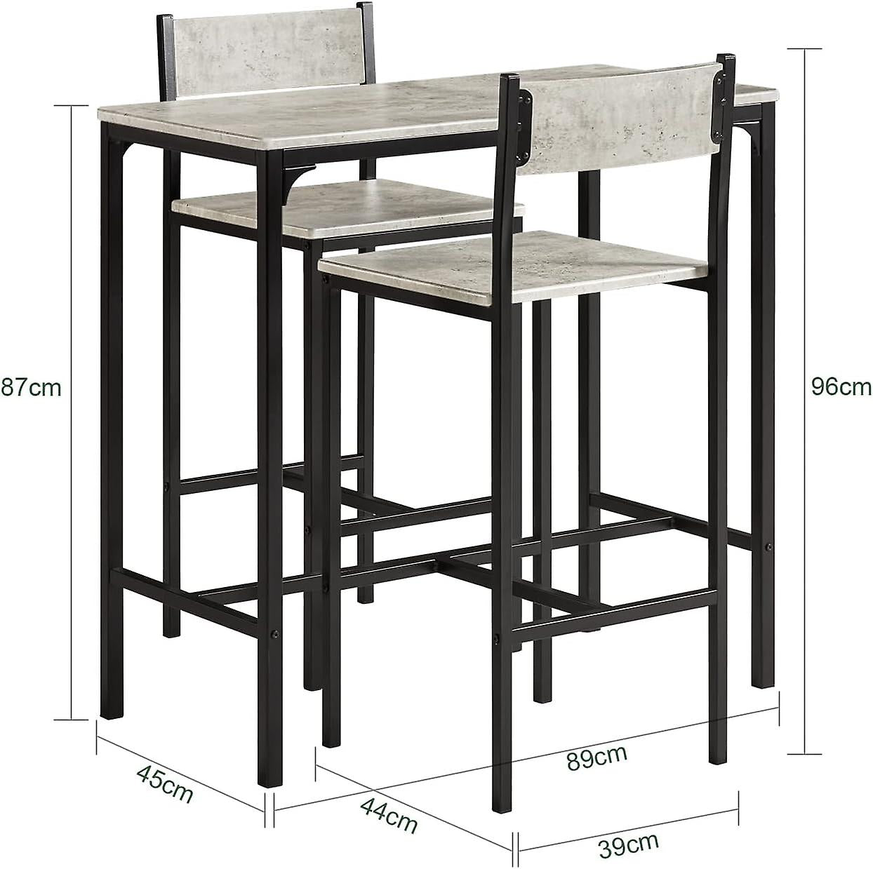 SoBuy Ensemble de table de bar 3 pièces - OGT03-HG - 2 tabourets inclus - Gris - Hauteur d'assise : 67cm