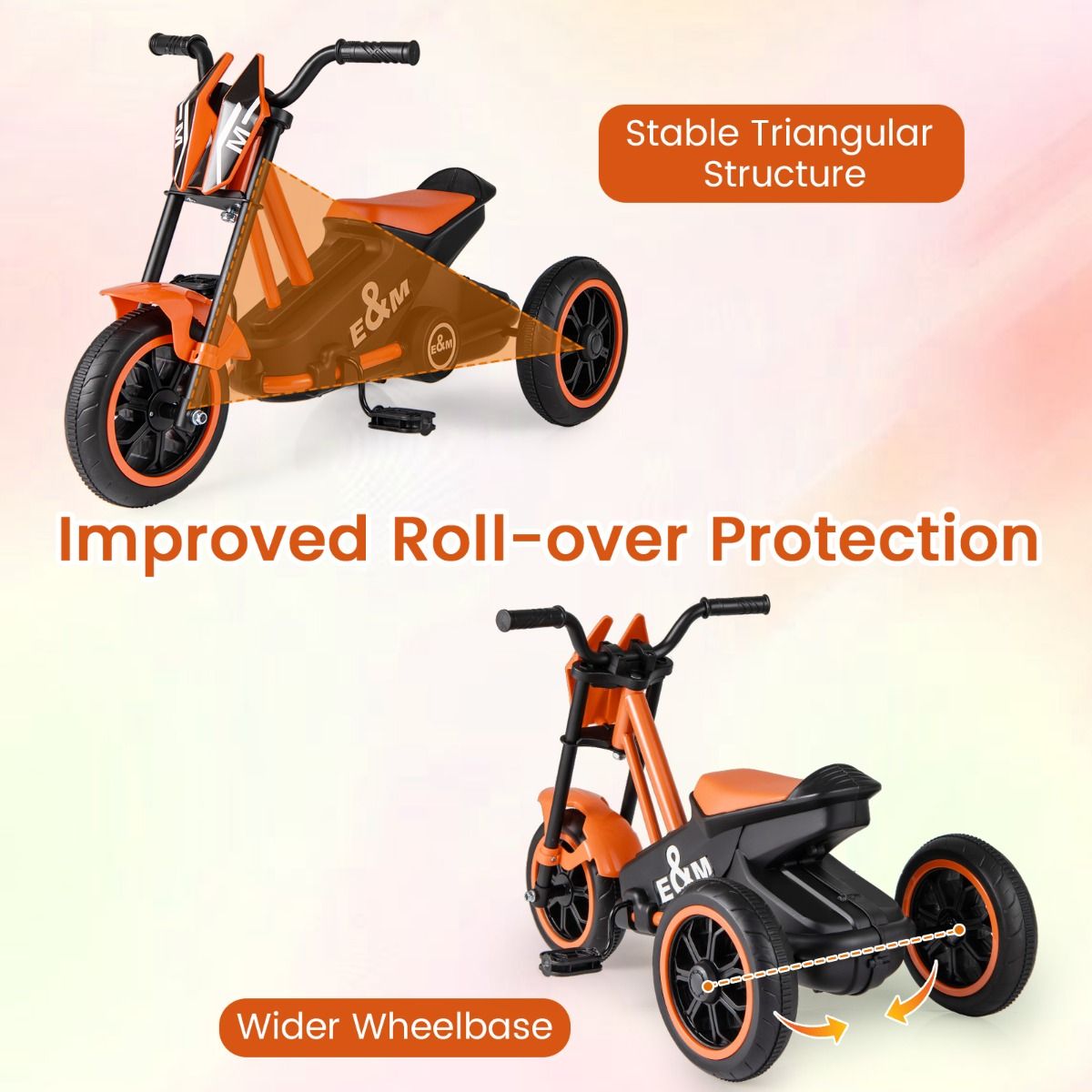Tricycle pour enfants Coast - cadre triangulaire stable - limiteur de braquage - orange