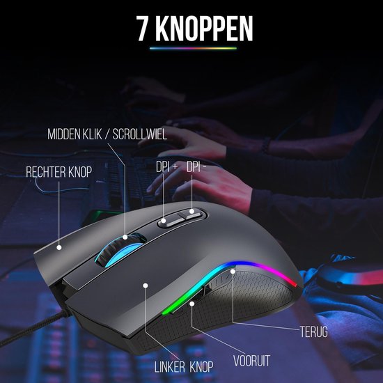Strex Gaming Mouse with RGB LED - 3200 DPI - 7 Buttons - Windows and MAC - Game Mouse