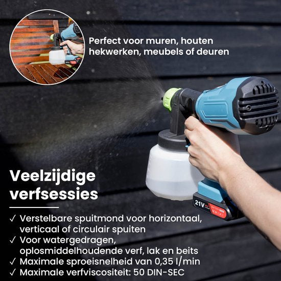 QLT Pulvérisateur de peinture à batterie pour peintures, laques et teintures à base d'eau et de solvants - Aérographe avec buse réglable - Pistolet à peinture - 800ML