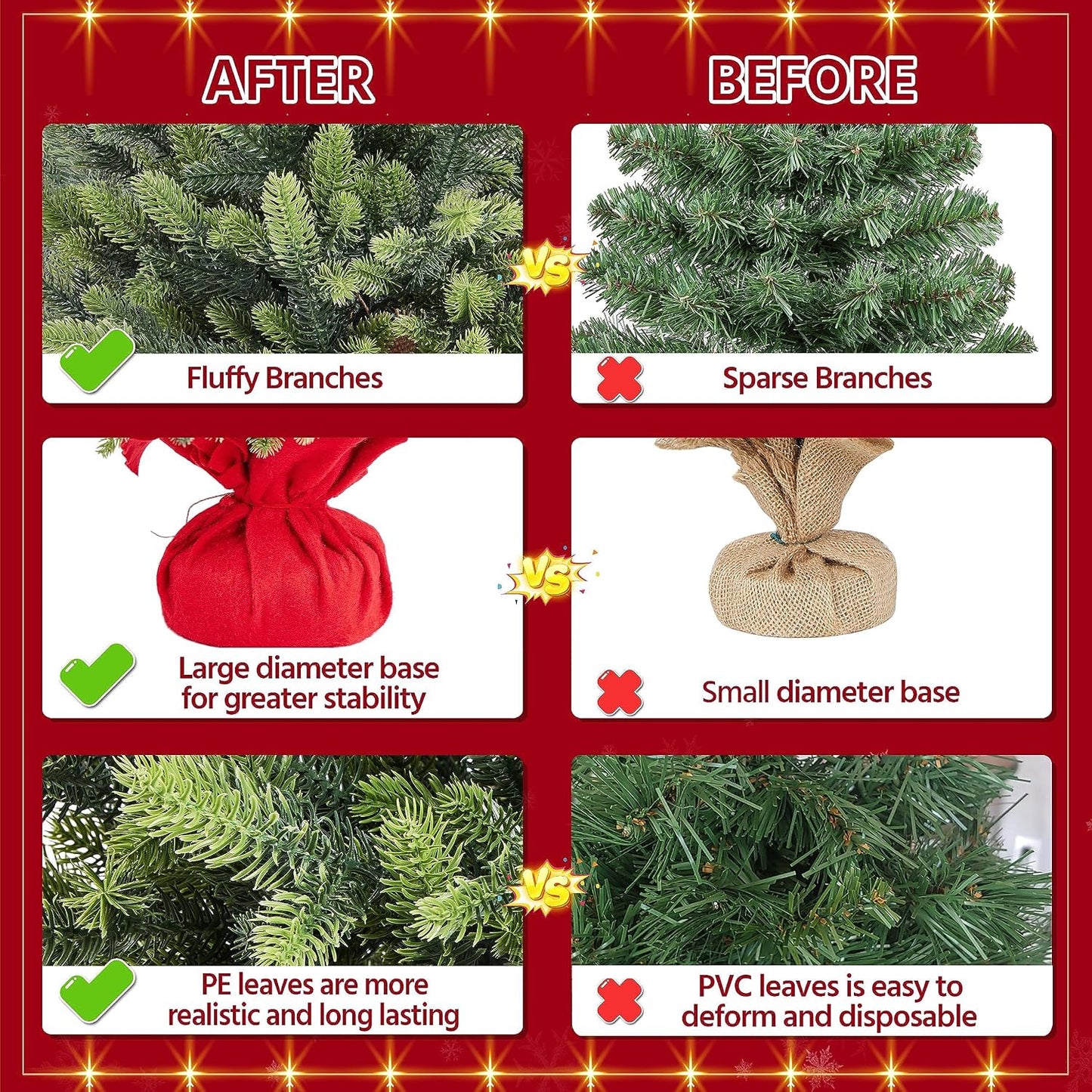 Mini sapin de Noël artificiel Yaheetech 61 cm - Vert - Sapin de Noël de table avec socle en ciment et 62 branches en PE