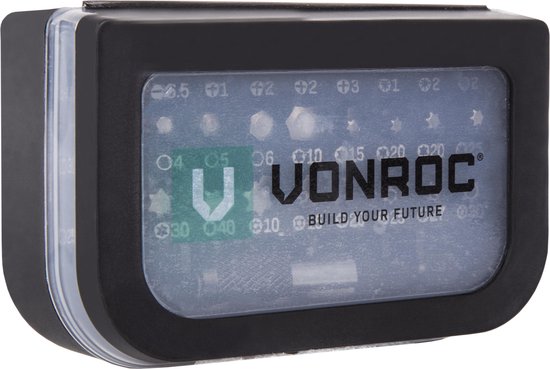 VONROC Jeu d'embouts universels - 31 pièces - Porte-embouts, boîte de rangement et clip ceinture inclus