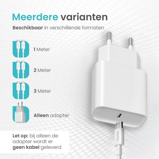 Wurk Fast Charger Suitable for Apple iPhone, iPad & Airpods - 20W Charger - 1 Meter USB C to Lightning Cable - Charger Suitable for 14/13/12/11/Xr/Xs/Xs Max/8/8 Plus/ Pro