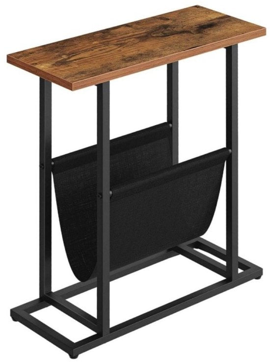 Table d'appoint Ceruzo avec porte-revues – Étroite – Noir et marron - H 55 cm