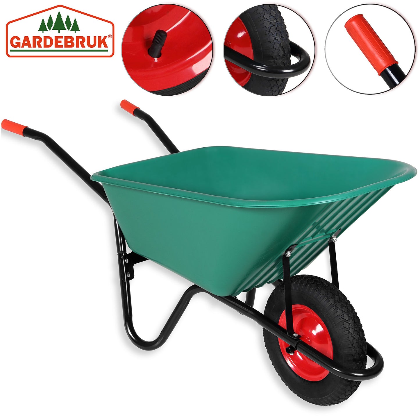 Brouette Gardebruk 100 L - Bac plastique - jusqu'à 150KG Vert