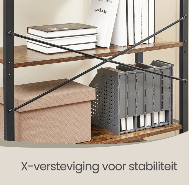 Bibliothèque Joyfurnos à 6 étagères - Style industriel - 30 x 66 x 186 cm - Gris-beige/Noir