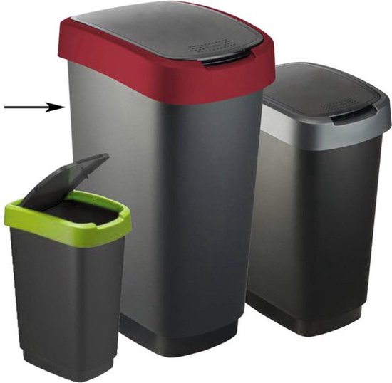 Rotho Twist Trash Can - 50L - 60.2cm - Avec couvercle basculant - Silver/Black