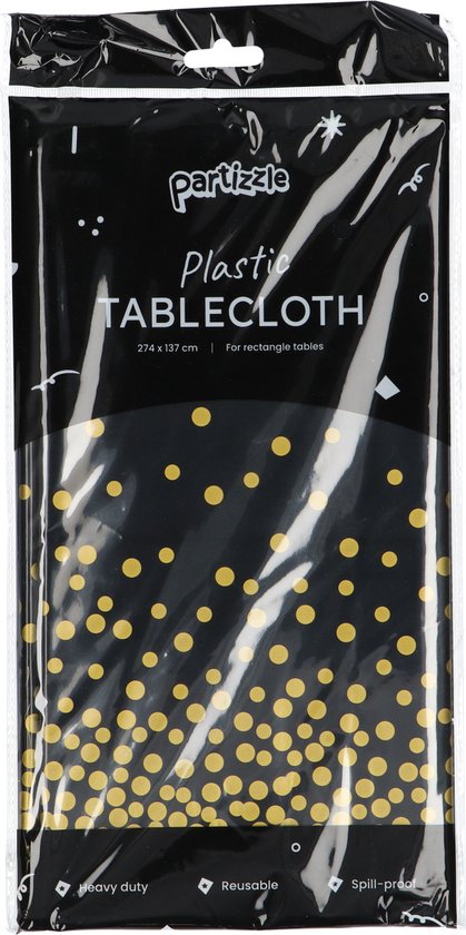 Partizzle 2x nappe plastique jetable - Décorations d'anniversaire - Décoration 50 ans Abraham Sarah - Articles de Noël anciens et nouveaux 2025 / Nouvel An - Noir et or - 274 x 137 cm