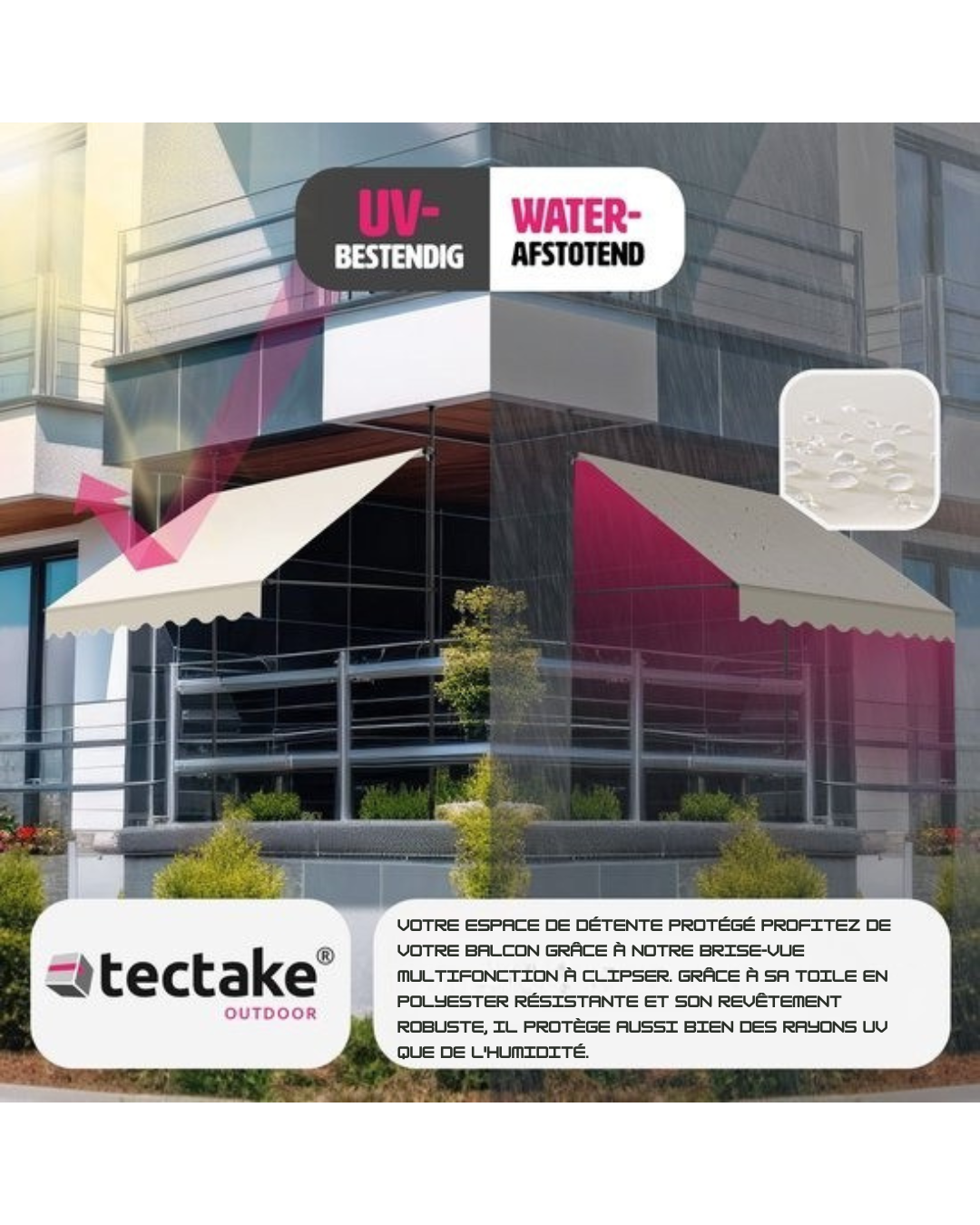 tectake - store à pinces - parasol - réglable - store à pinces - parasol balcon - 200 x 180 cm - beige - store - 404957