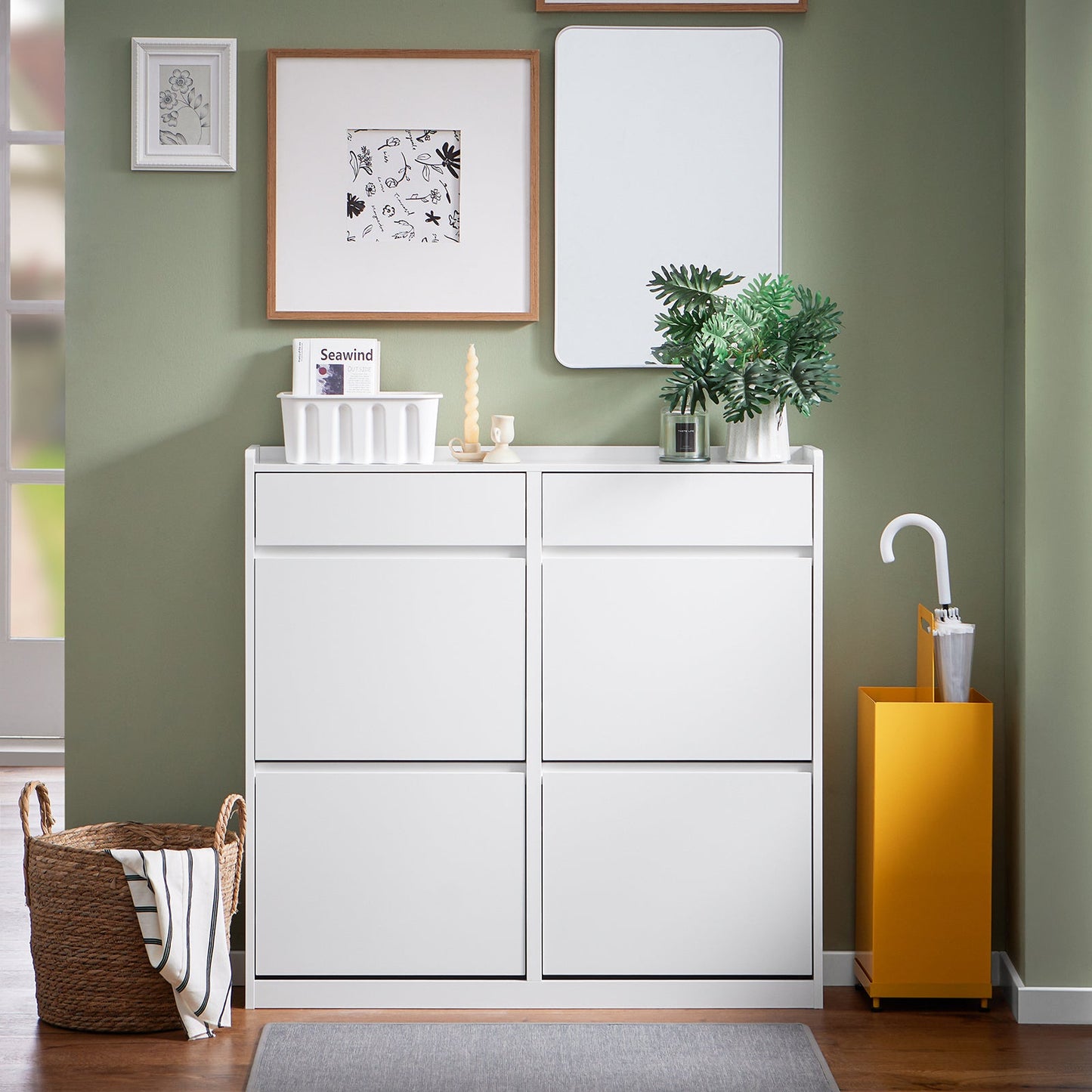 SoBuy Armoire à chaussures - FSR169-W - 4 volets inclus - 98 x 95 x 19 cm - Blanc