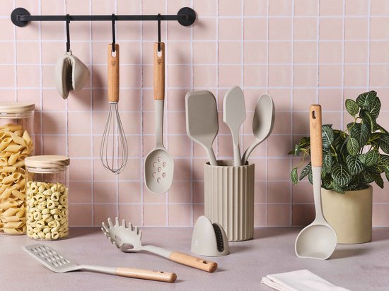 Set d'ustensiles de cuisine en bois et silicone GUNNAR - 11 pièces