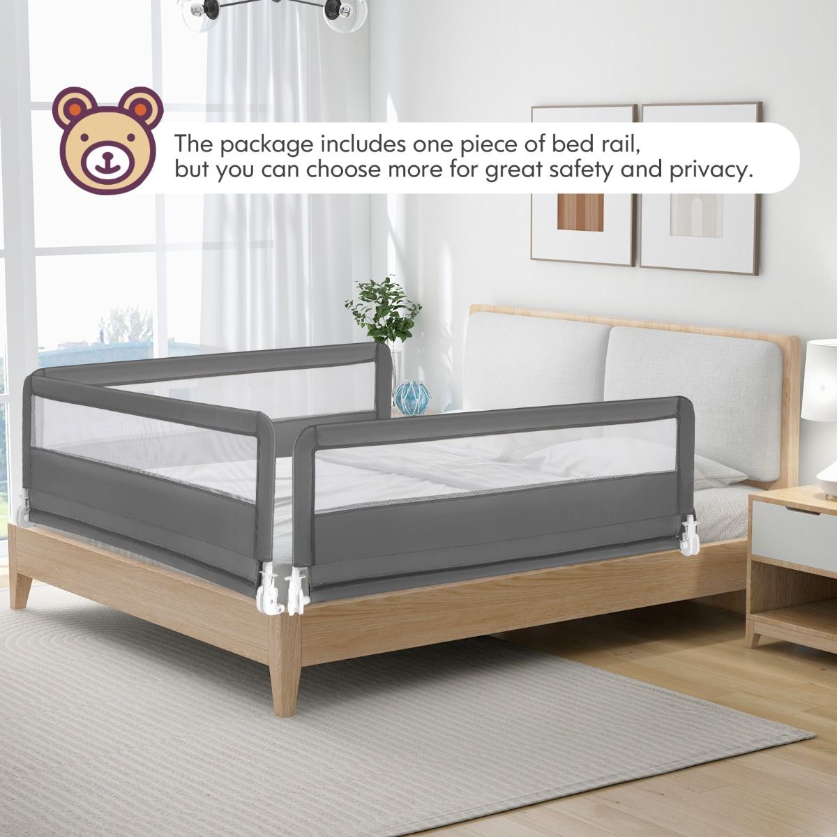 Coast 150 cm - Barrière de lit pliable pour les tout-petits avec housse amovible - Gris