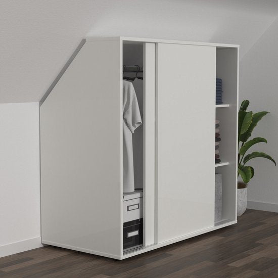 Armoire mur incliné chambre mansardée portes coulissantes - penderie et étagères - armoire de rangement adaptée aux murs inclinés