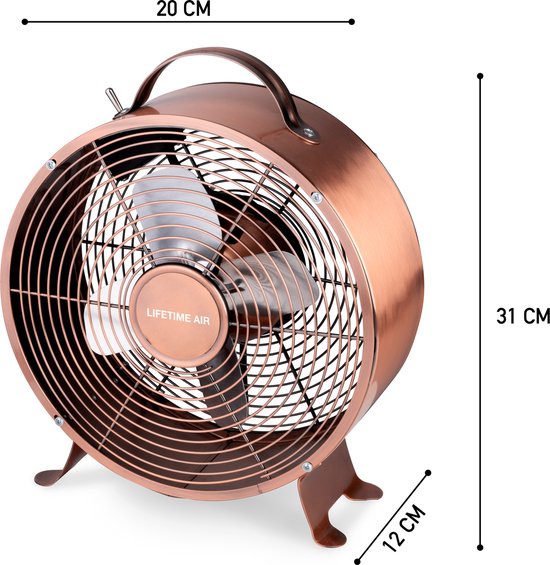 Ventilateur de table - Lifetime Air - 230V - Ventilateur de bureau 20CM - 2 vitesses - Matériau durable - Cuivre