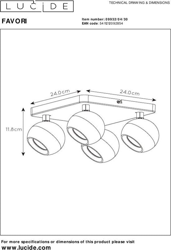 Lucide FAVORI - Spot de plafond - 4xGU10 - Noir