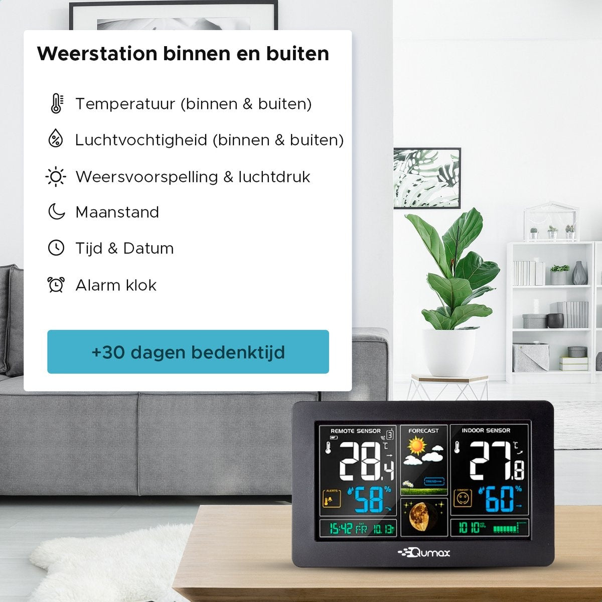 Station météo sans fil Qumax intérieure et extérieure étanche